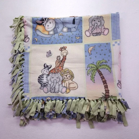 Safari Jungle Zoo Animals Blanket 45x42" Fleece Baby Unisex Crib Lap Cute - Picture 4 of 8